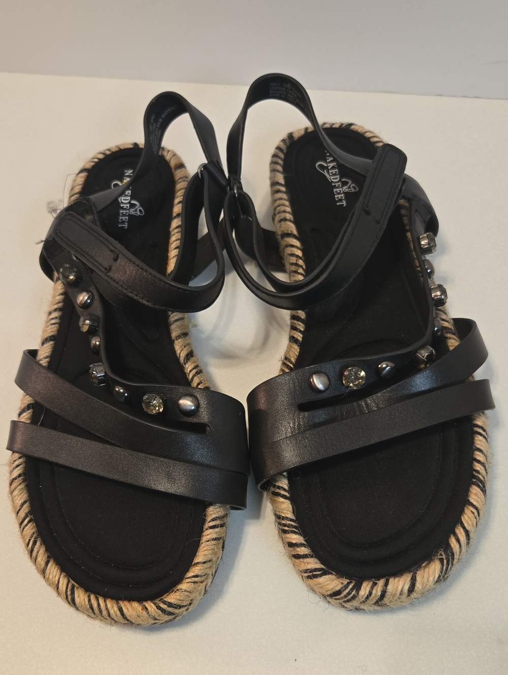 Naked Feet Black Beaded Strappy Espadrille Sandals